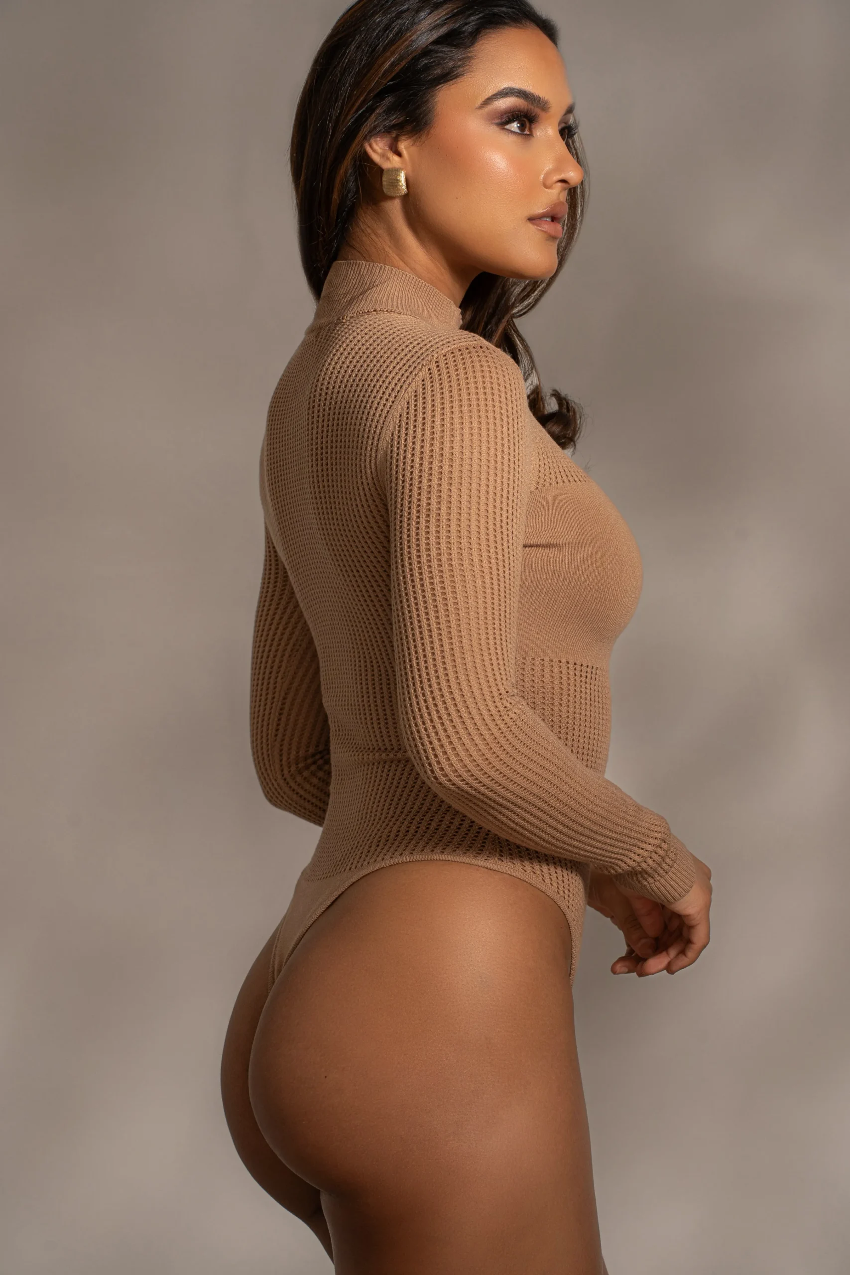 Tan Klaudette Knit Bodysuit*JLUXLABEL Sale