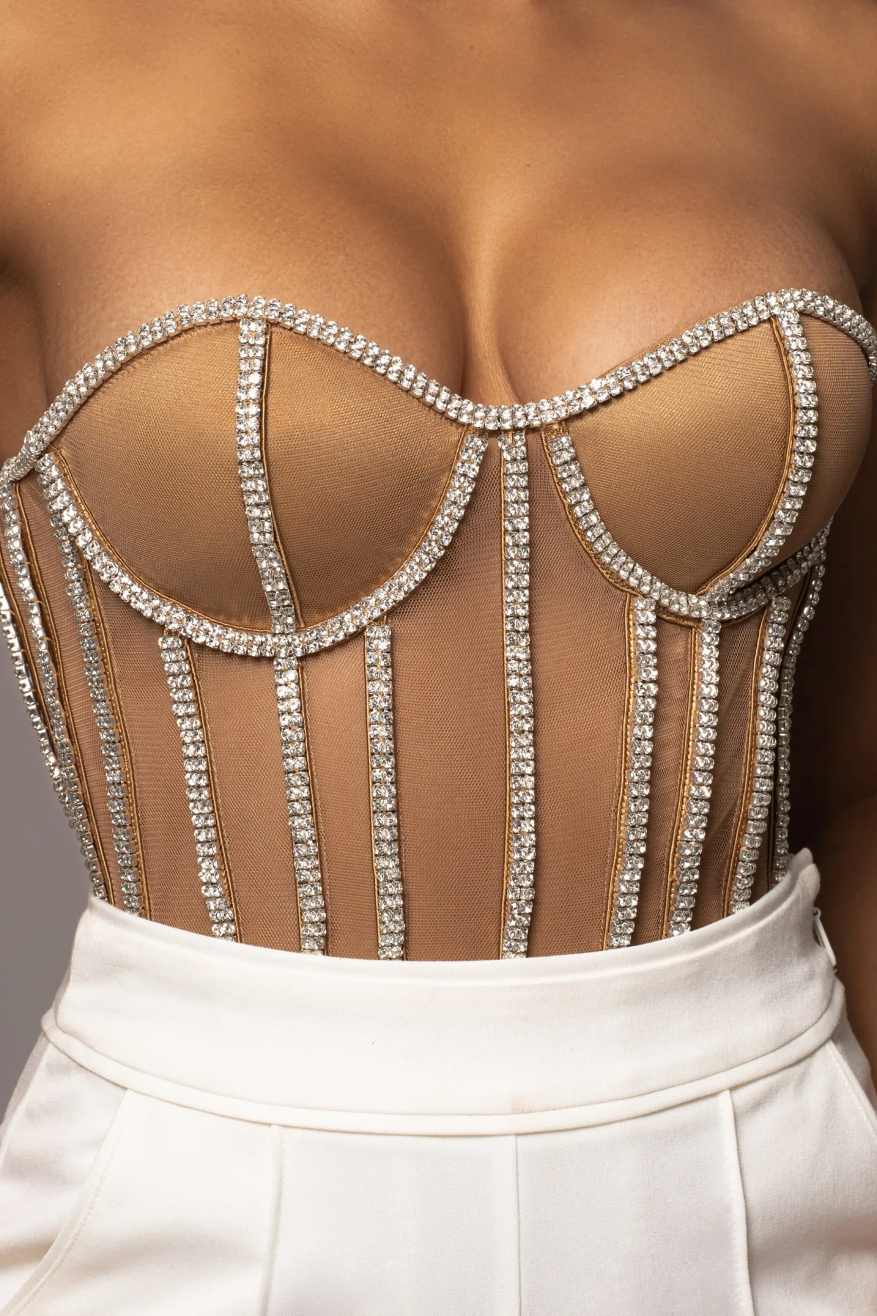 Tan Limited Edition Rhinestone Crystal Corset*JLUXLABEL New