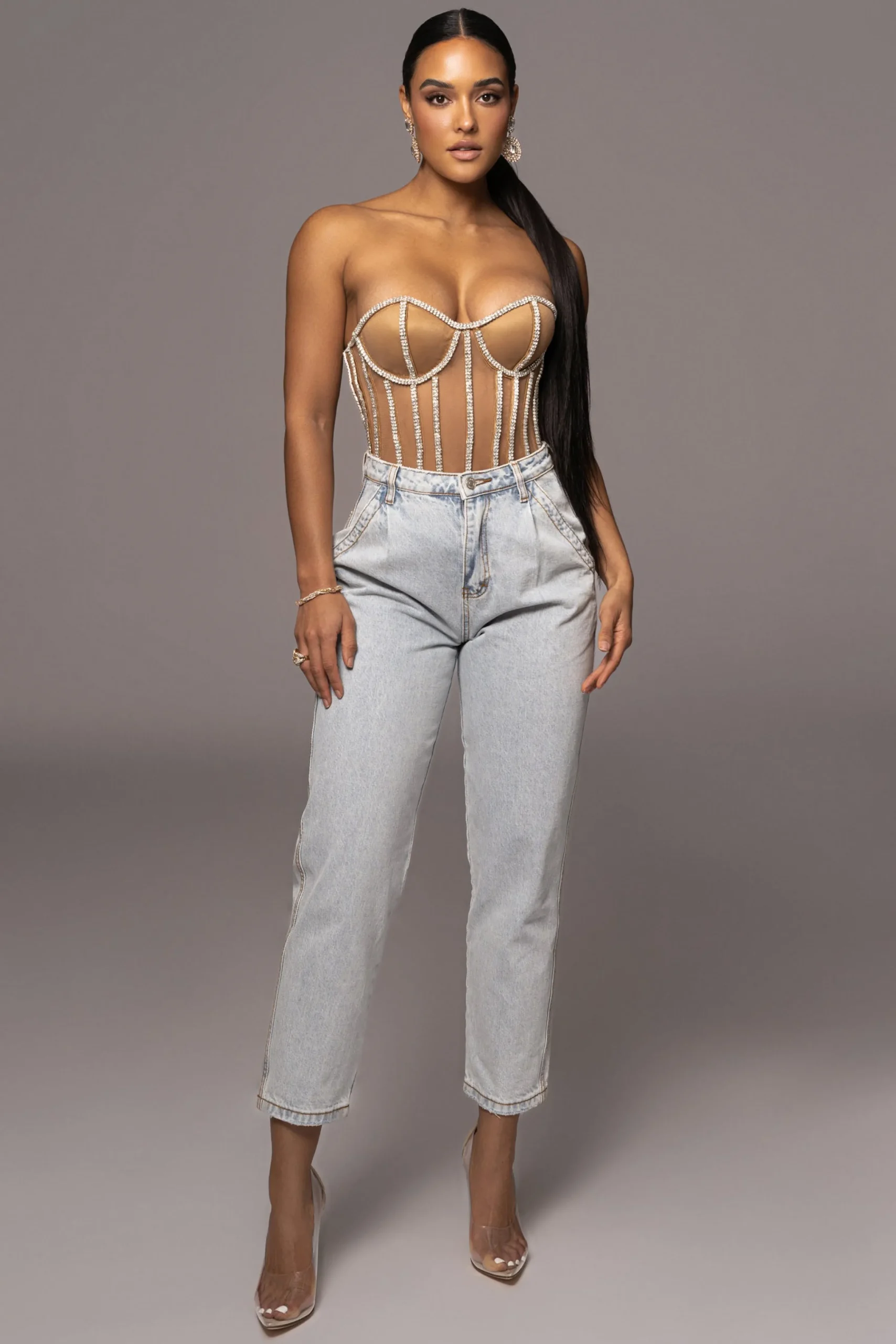 Tan Limited Edition Rhinestone Crystal Corset*JLUXLABEL New