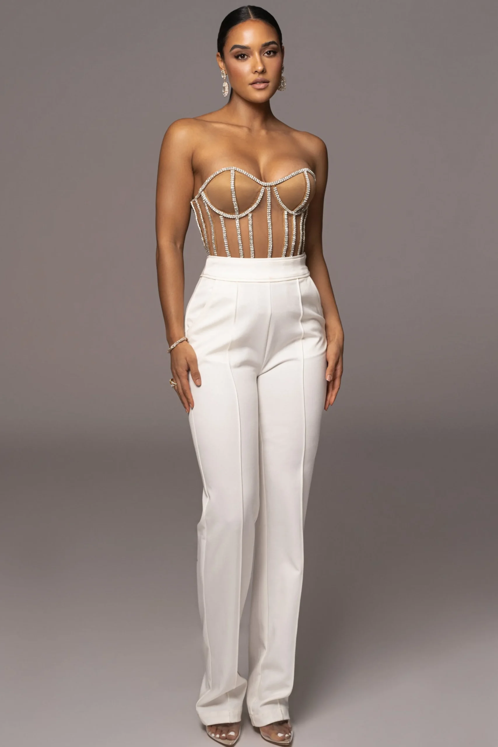 Tan Limited Edition Rhinestone Crystal Corset*JLUXLABEL New