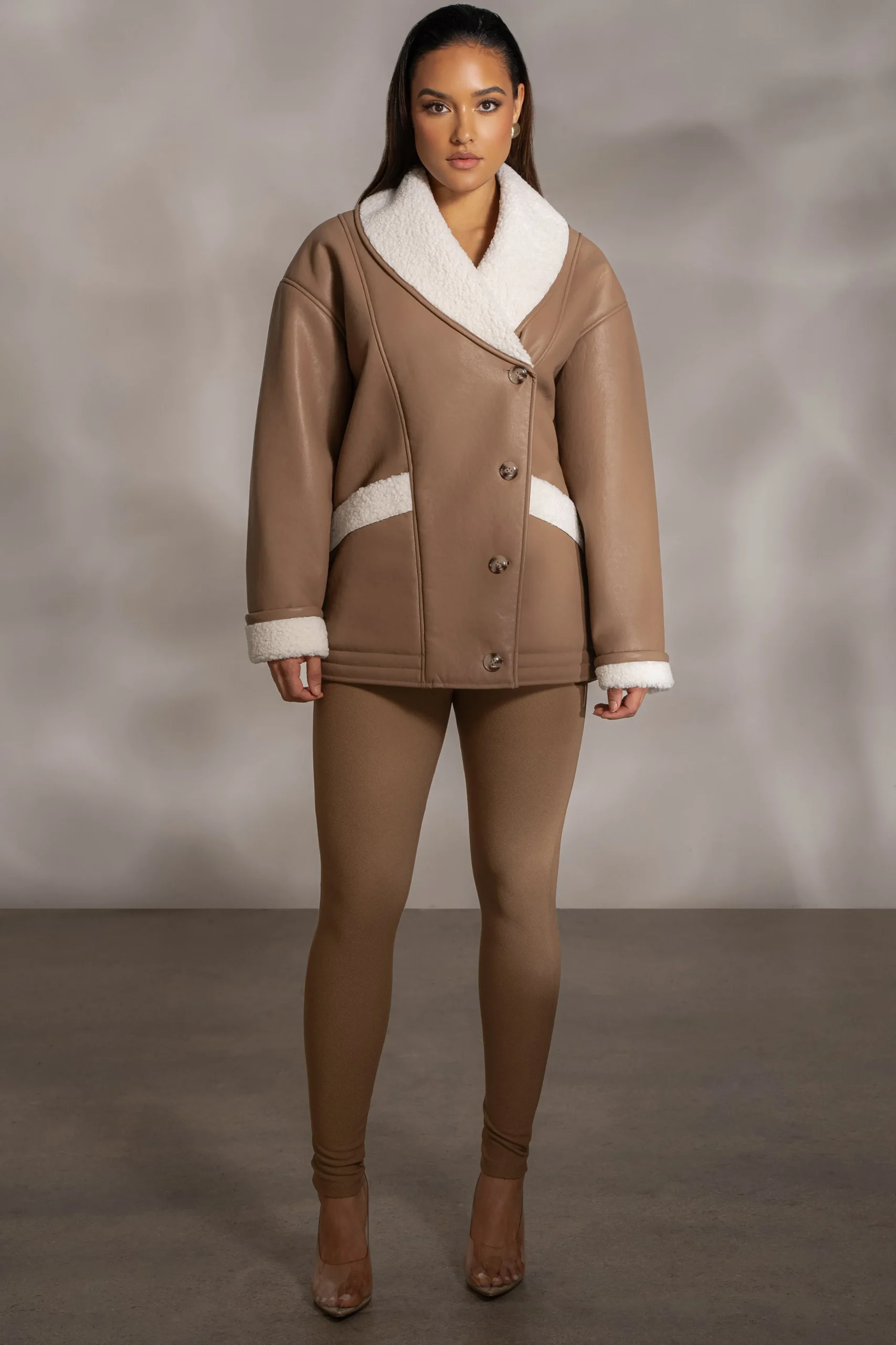 Tan Presley Faux Leather Coat*JLUXLABEL Online