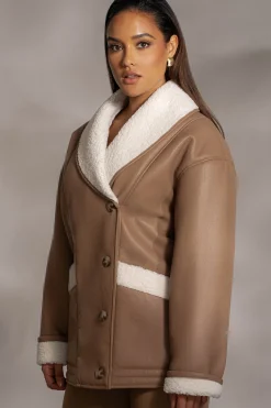 Tan Presley Faux Leather Coat*JLUXLABEL Online