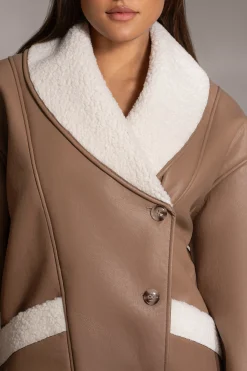 Tan Presley Faux Leather Coat*JLUXLABEL Online