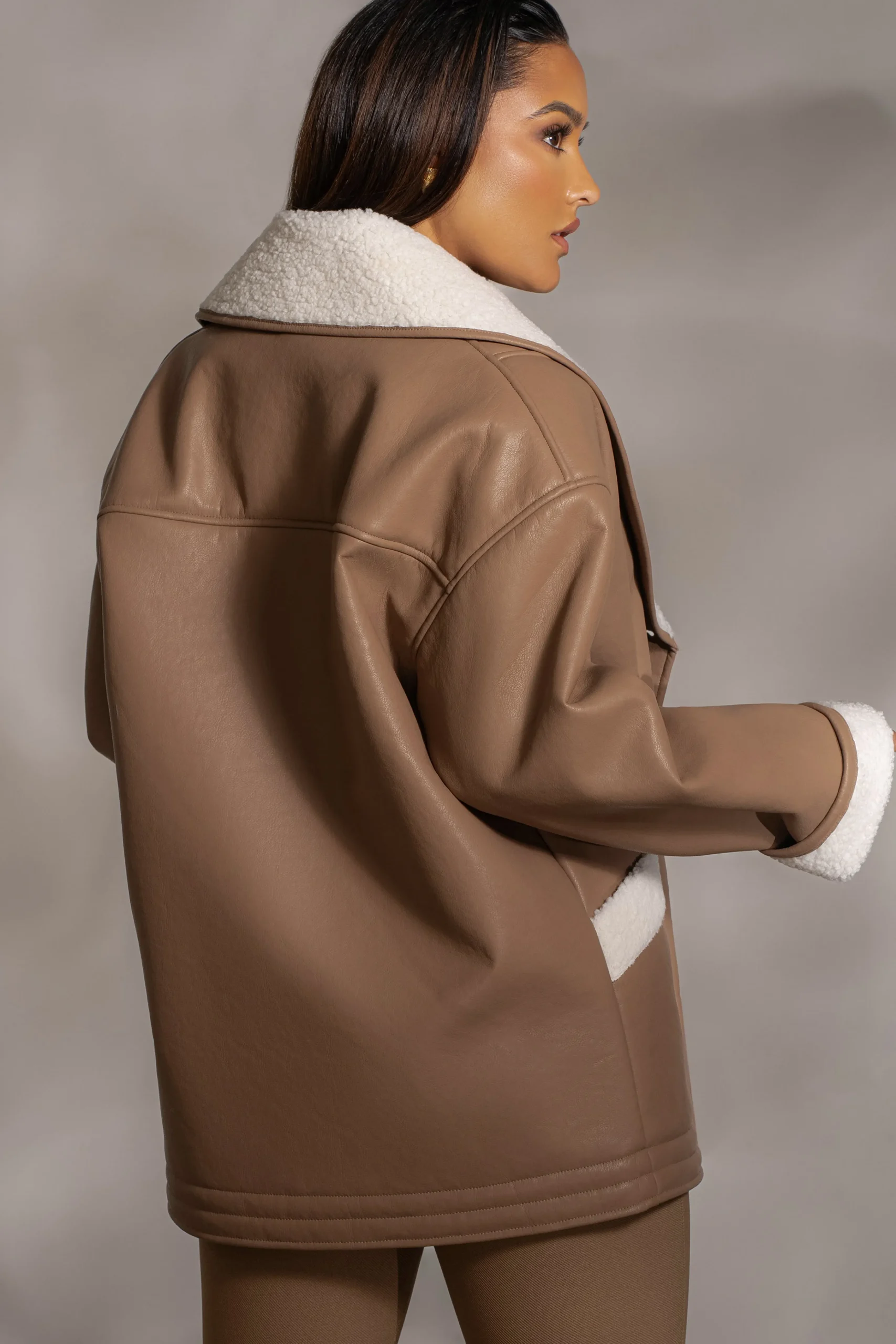 Tan Presley Faux Leather Coat*JLUXLABEL Online