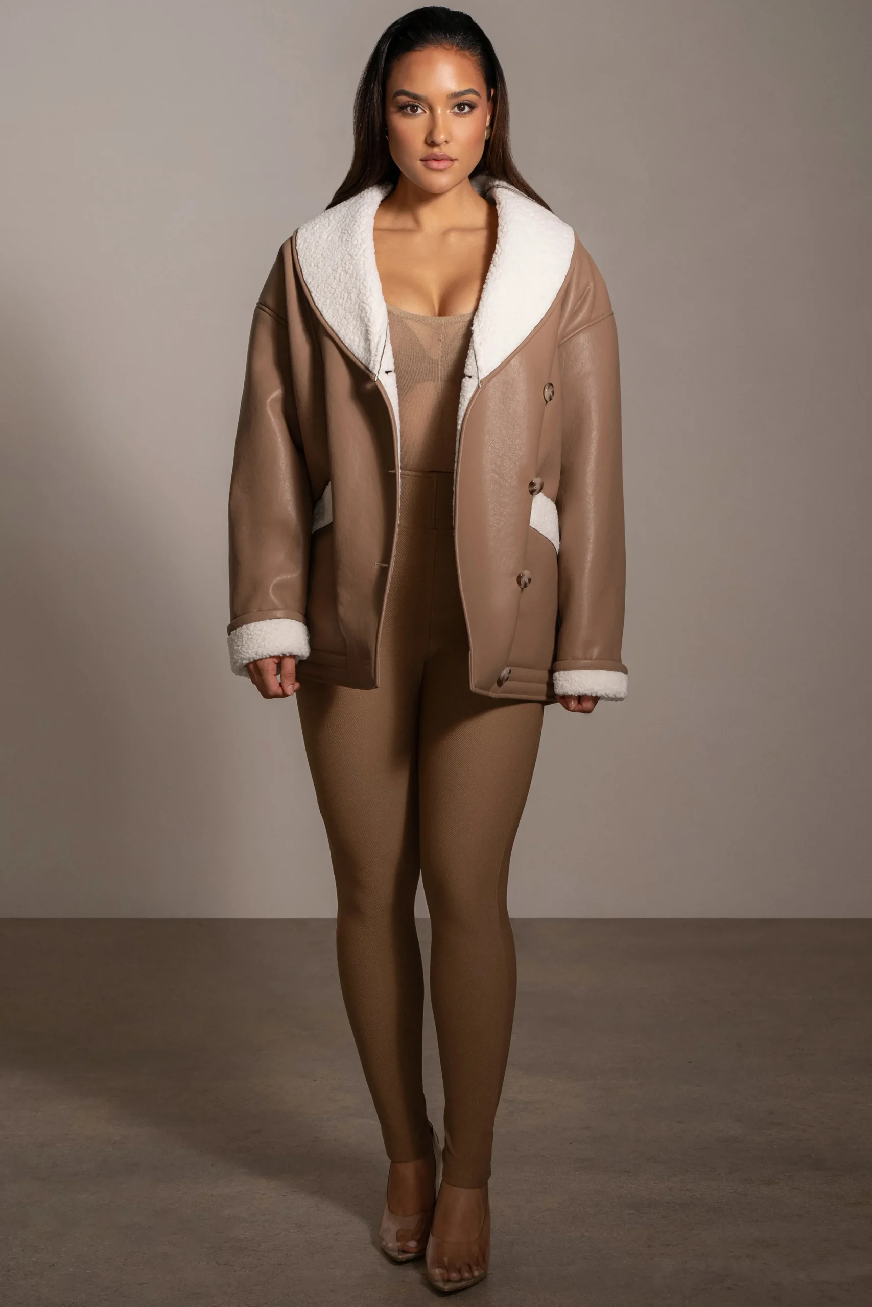 Tan Presley Faux Leather Coat*JLUXLABEL Online