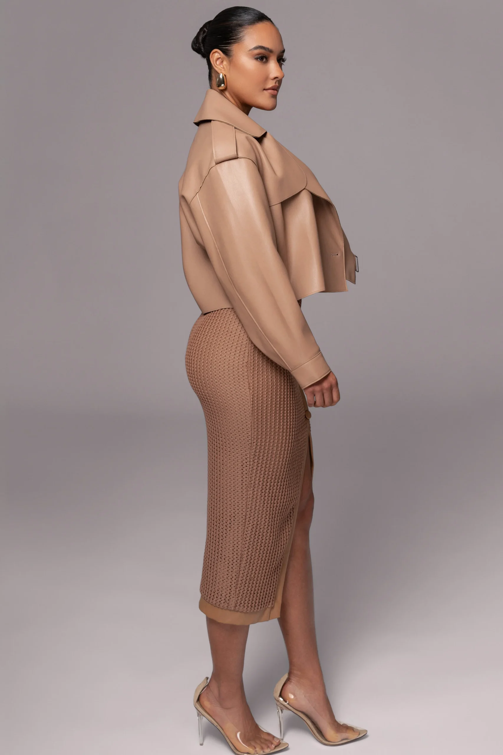 Tan Raja Faux Leather Jacket*JLUXLABEL Clearance