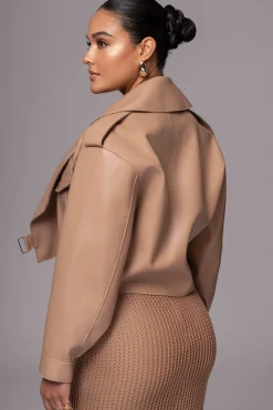 Tan Raja Faux Leather Jacket*JLUXLABEL Clearance