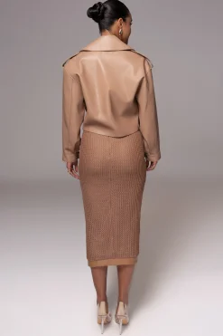 Tan Raja Faux Leather Jacket*JLUXLABEL Clearance