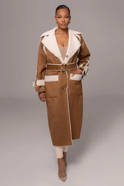 Tan Suede And Sherpa Reversible Coat*JLUXLABEL New