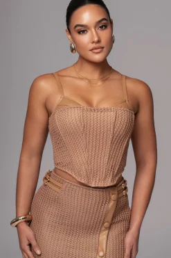 Tan Textured Harley Corset Top*JLUXLABEL Sale