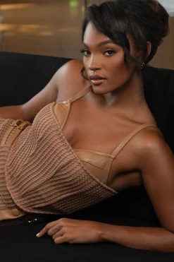 Tan Textured Harley Corset Top*JLUXLABEL Sale