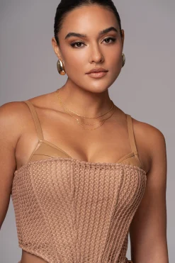 Tan Textured Harley Corset Top*JLUXLABEL Sale