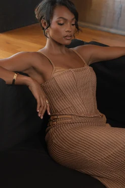 Tan Textured Harley Corset Top*JLUXLABEL Sale