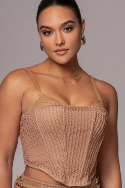 Tan Textured Harley Corset Top*JLUXLABEL Sale