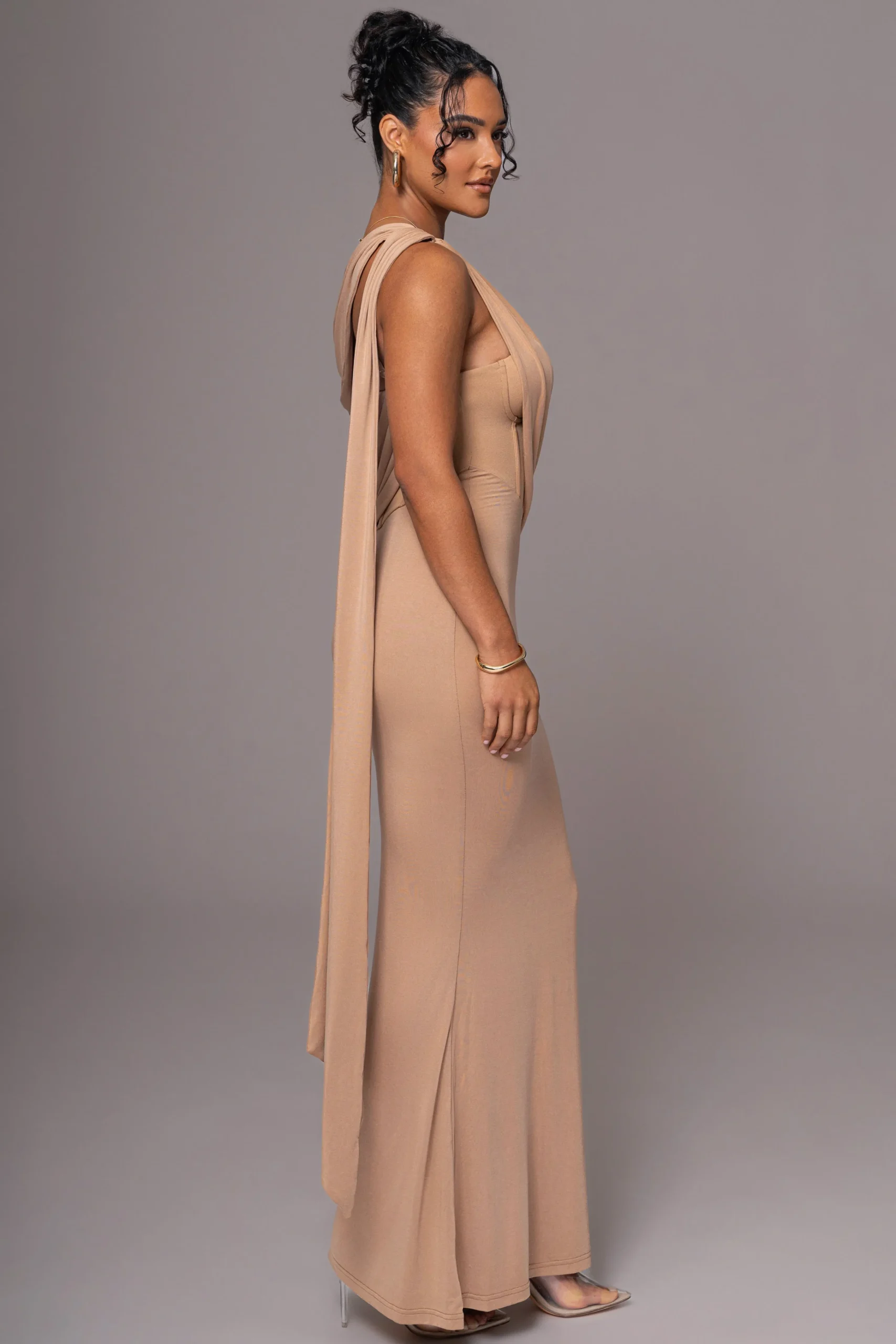 Taupe Grand Entrance Drape Dress*JLUXLABEL Hot