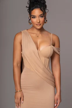 Taupe Grand Entrance Drape Dress*JLUXLABEL Hot