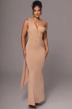 Taupe Grand Entrance Drape Dress*JLUXLABEL Hot