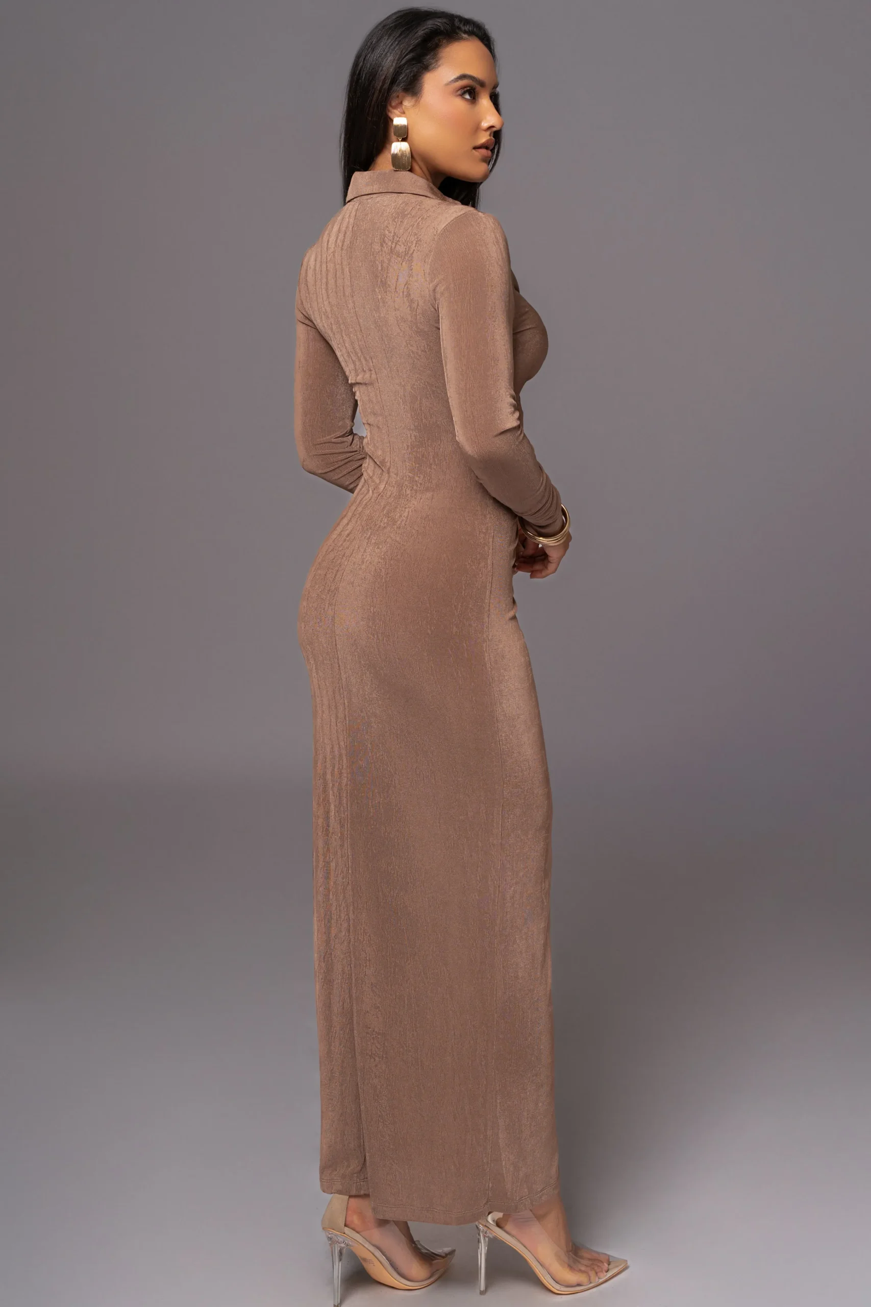 Taupe Zahra Button Front Maxi Dress*JLUXLABEL Outlet