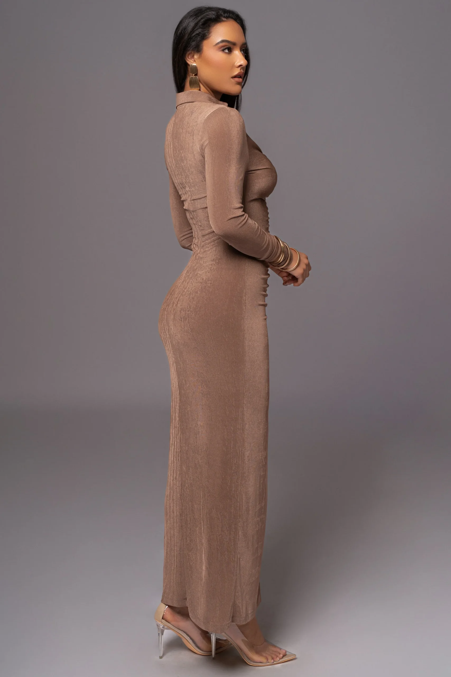 Taupe Zahra Button Front Maxi Dress*JLUXLABEL Outlet