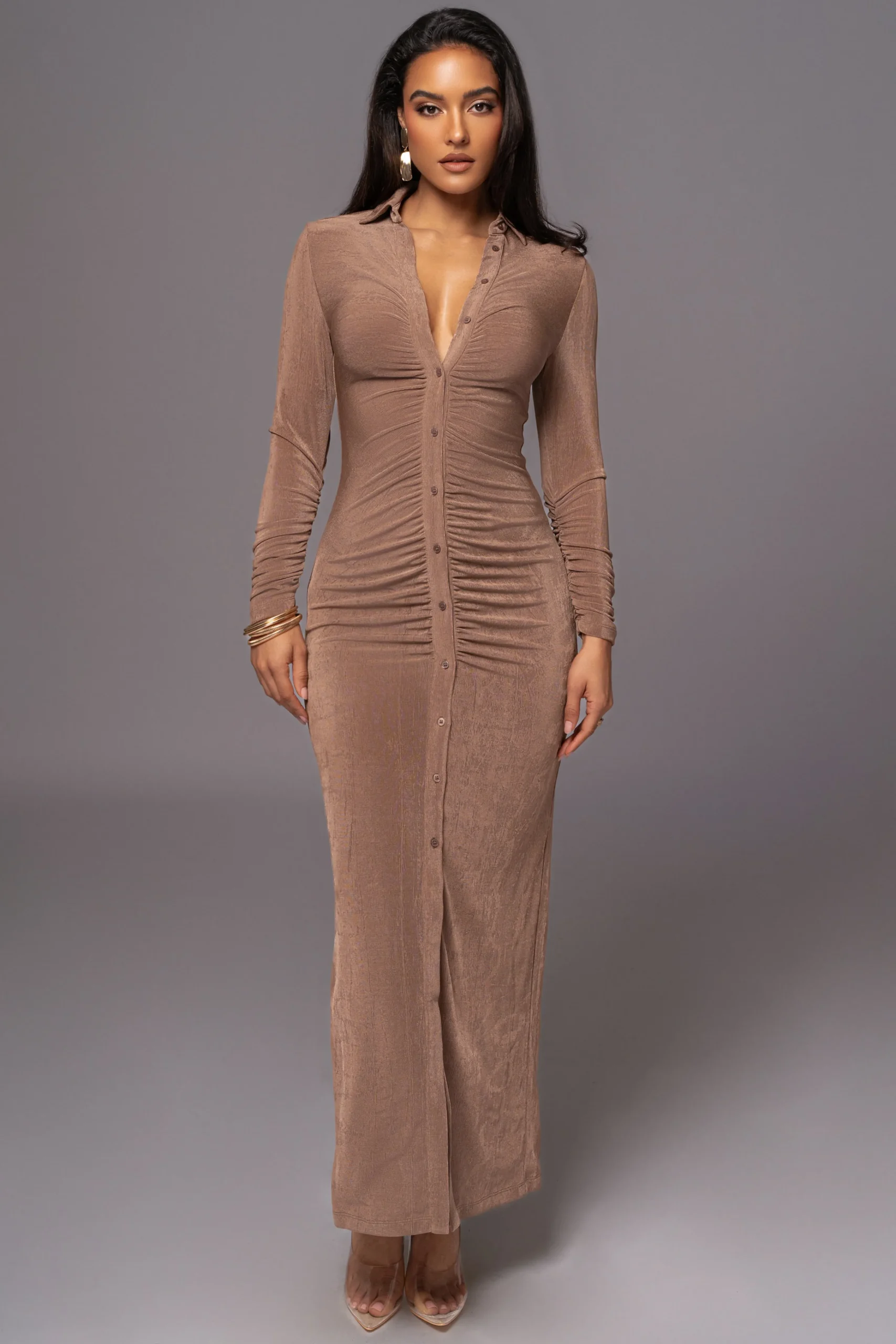 Taupe Zahra Button Front Maxi Dress*JLUXLABEL Outlet
