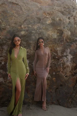 Taupe Zahra Button Front Maxi Dress*JLUXLABEL Outlet