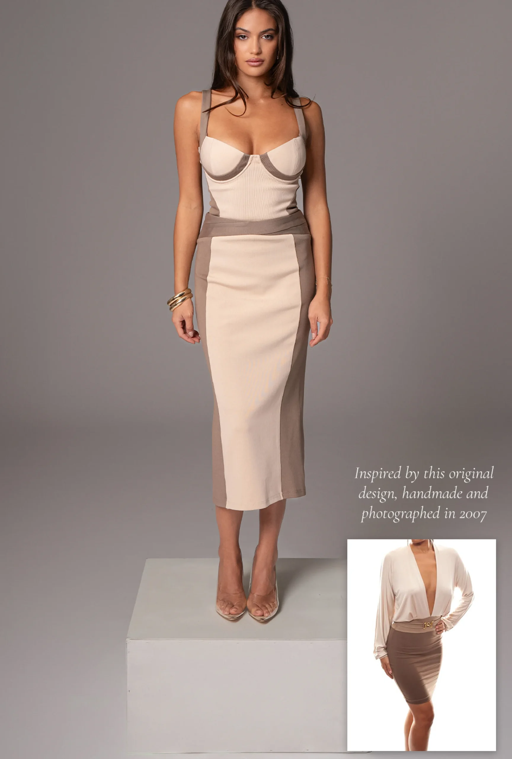 Taupe/Tan Throwback Colorblock Bodysuit*JLUXLABEL Sale