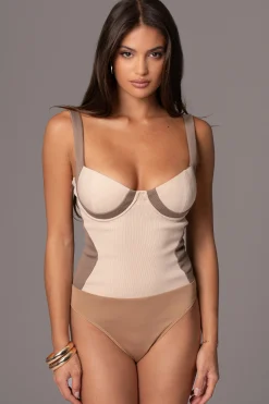 Taupe/Tan Throwback Colorblock Bodysuit*JLUXLABEL Sale