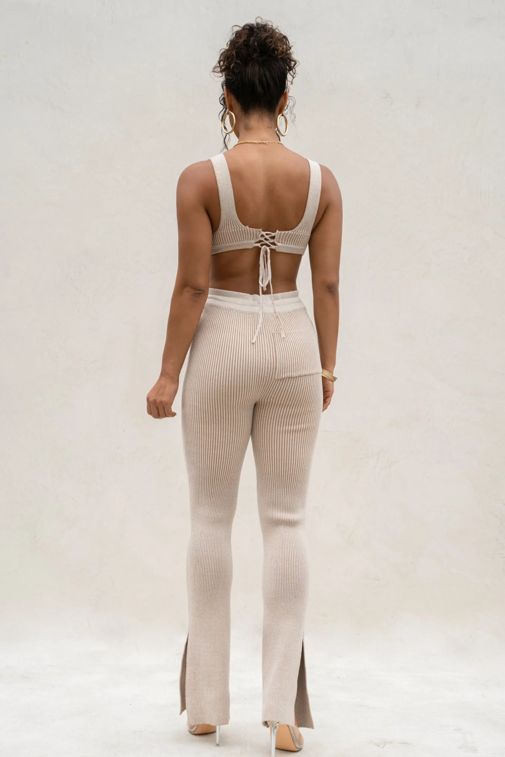 Taupe/White Deana Ribbed Bodysuit*JLUXLABEL Clearance