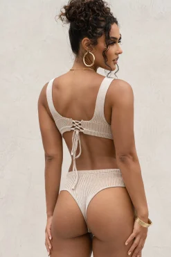 Taupe/White Deana Ribbed Bodysuit*JLUXLABEL Clearance