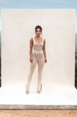 Taupe/White Deana Ribbed Bodysuit*JLUXLABEL Clearance