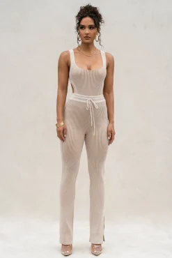 Taupe/White Deana Ribbed Bodysuit*JLUXLABEL Clearance
