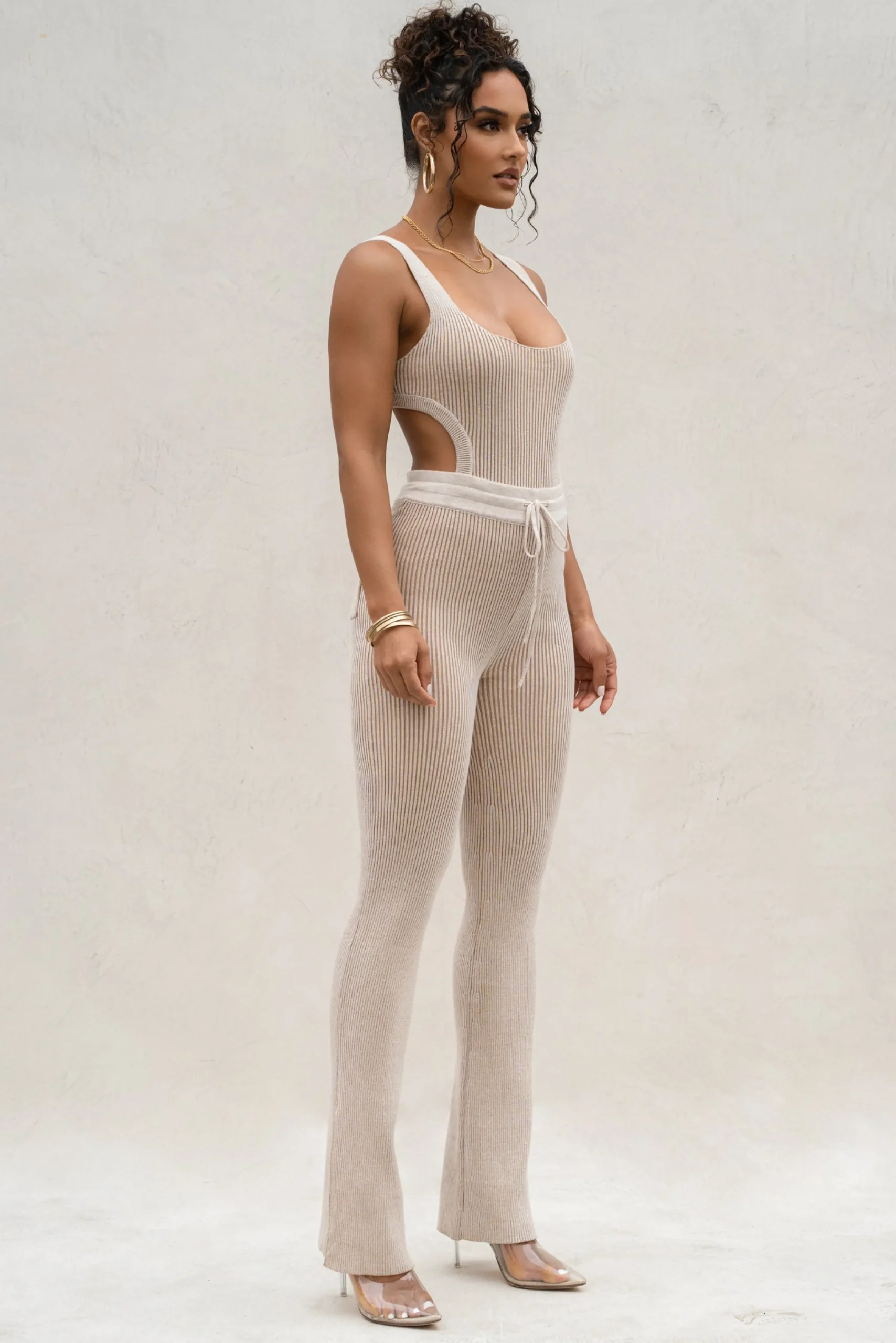 Taupe/White Deana Ribbed Bodysuit*JLUXLABEL Clearance