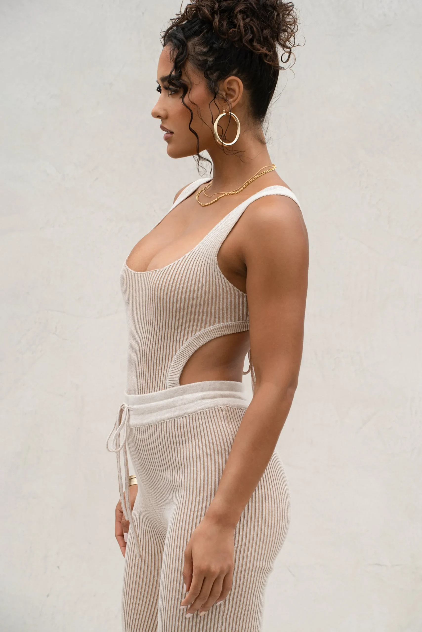 Taupe/White Deana Ribbed Bodysuit*JLUXLABEL Clearance