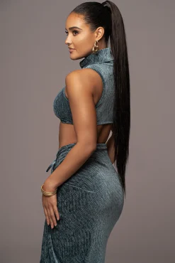 Teal Chosen One Velvet Skirt Set*JLUXLABEL Outlet