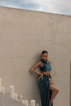 Teal Chosen One Velvet Skirt Set*JLUXLABEL Outlet