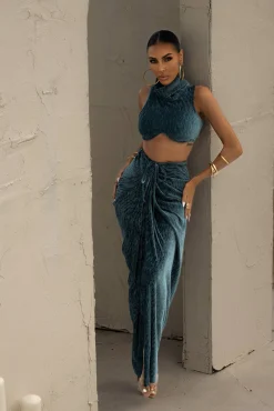 Teal Chosen One Velvet Skirt Set*JLUXLABEL Outlet