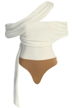 White Above All Drape Bodysuit*JLUXLABEL Online