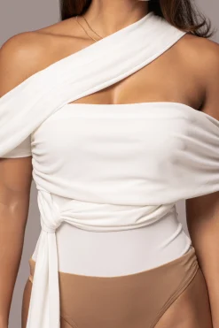 White Above All Drape Bodysuit*JLUXLABEL Online