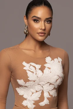 White Charmed Embroidered Mesh Bodysuit*JLUXLABEL Clearance