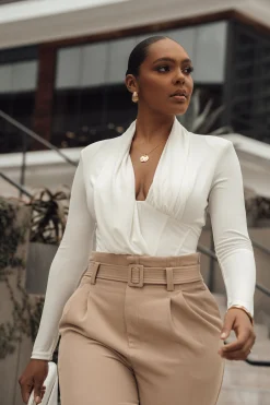 White Drape Corset Bodysuit*JLUXLABEL Fashion