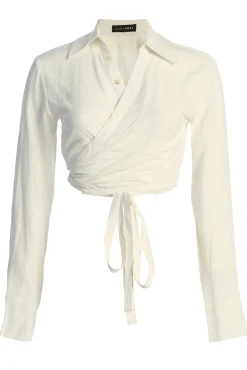 White Drift Away Linen Wrap Top*JLUXLABEL New