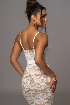 White Mesh and Lace Bustier Midi Dress*JLUXLABEL Discount