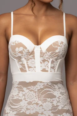 White Mesh and Lace Bustier Midi Dress*JLUXLABEL Discount