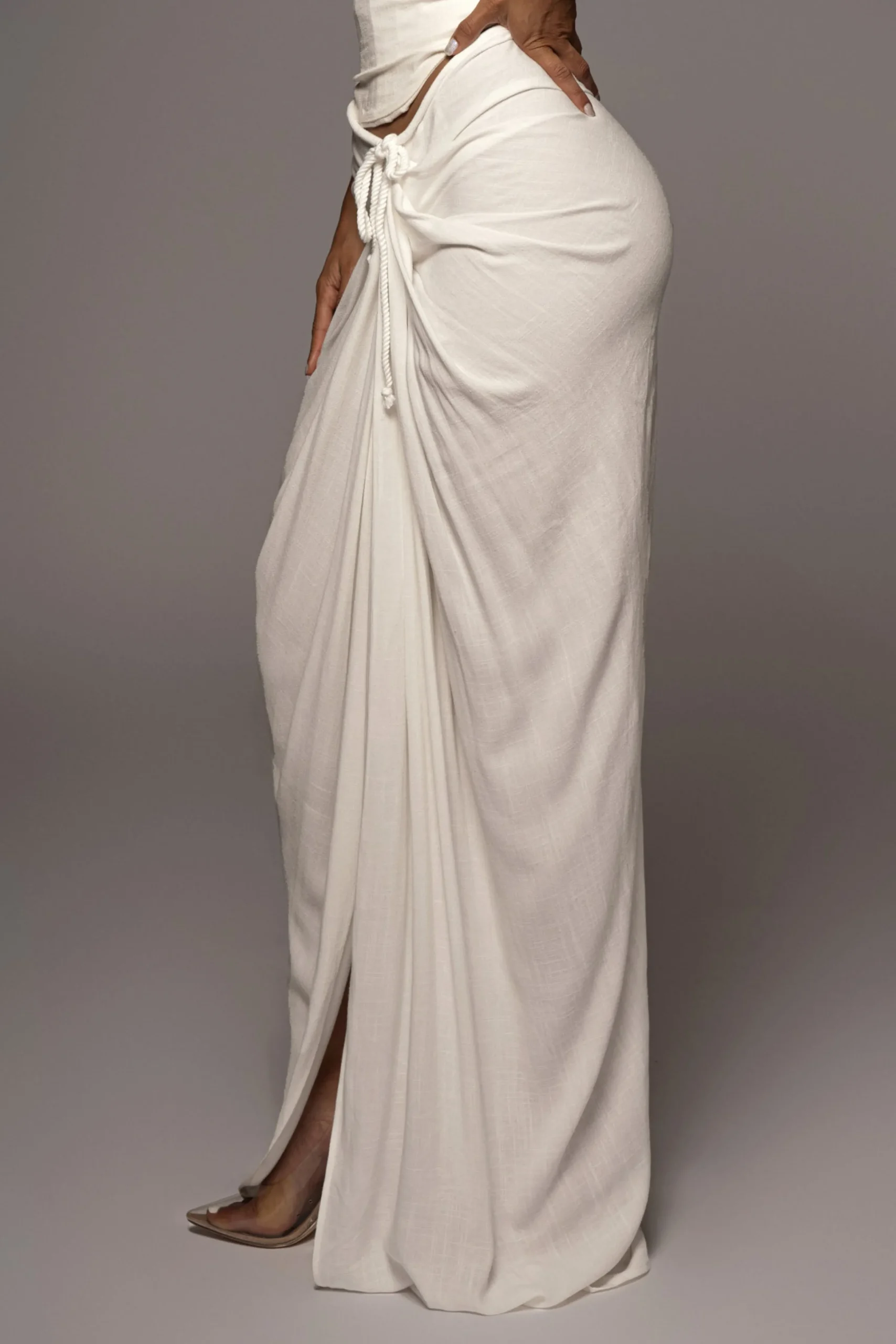 White Noelia Linen Slit Skirt*JLUXLABEL New