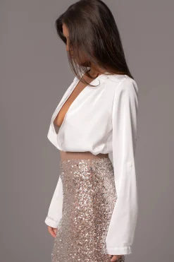 White Satin Draped Top*JLUXLABEL Best