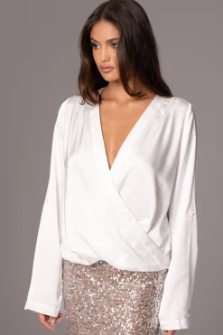 White Satin Draped Top*JLUXLABEL Best