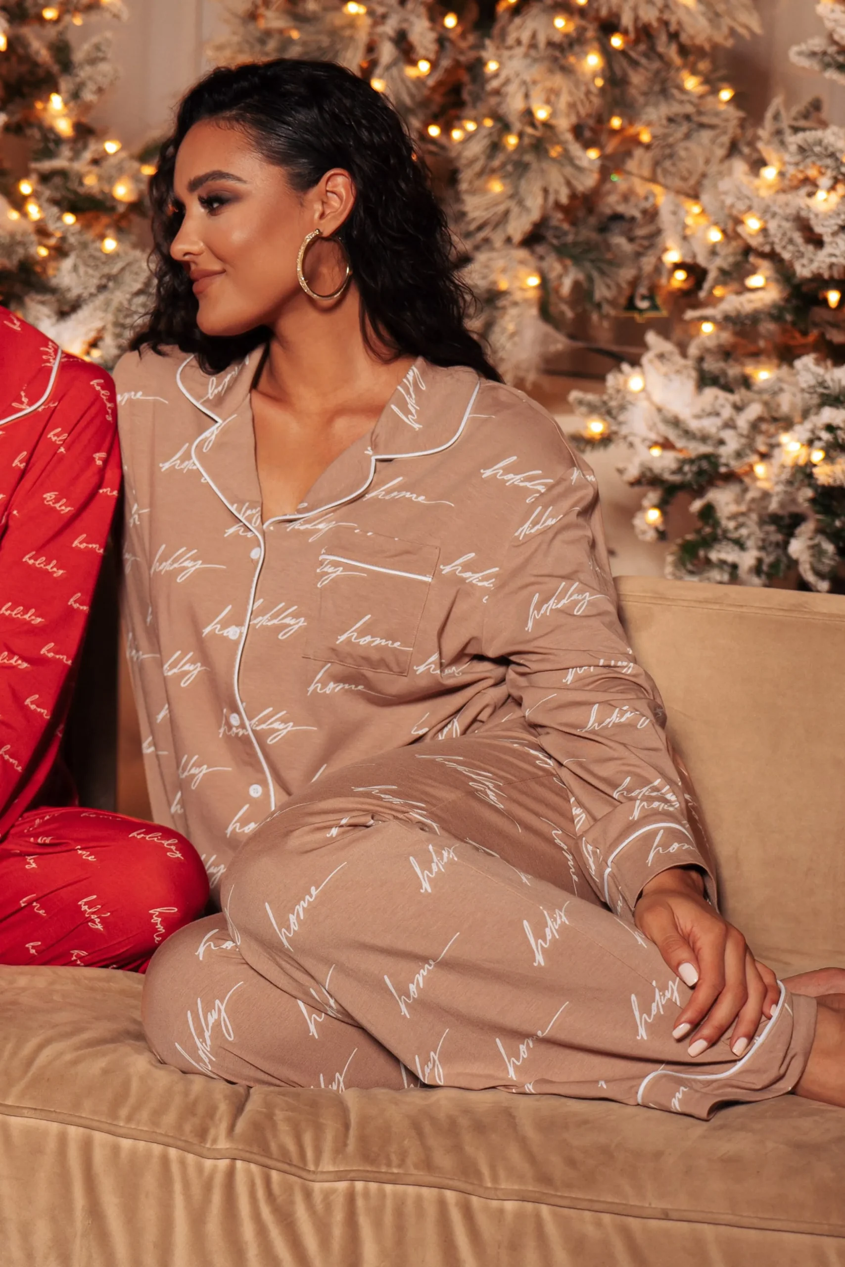 White/Tan Home For The Holiday Adult Pajama Set*JLUXLABEL Discount