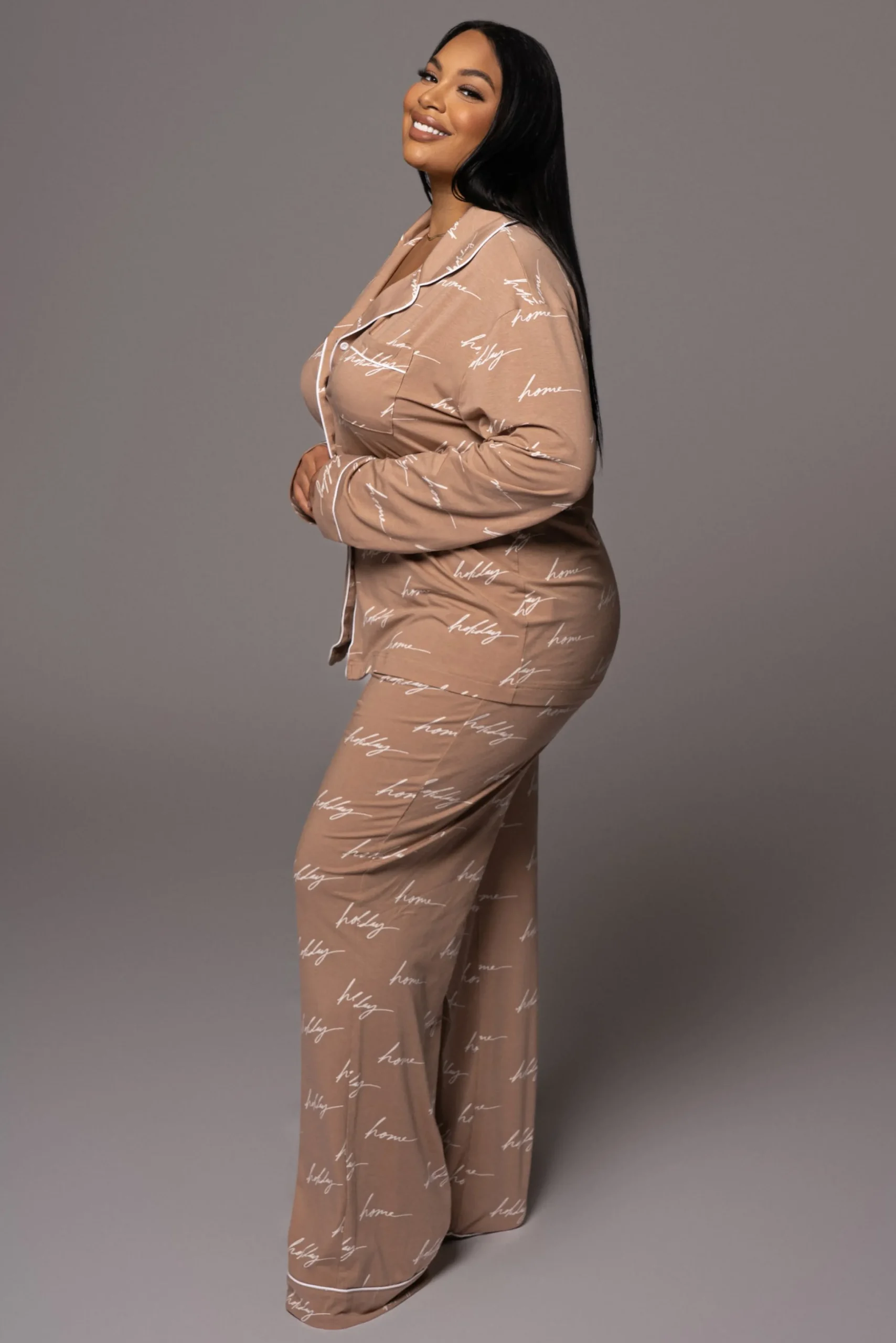 White/Tan Home For The Holiday Adult Pajama Set*JLUXLABEL Discount