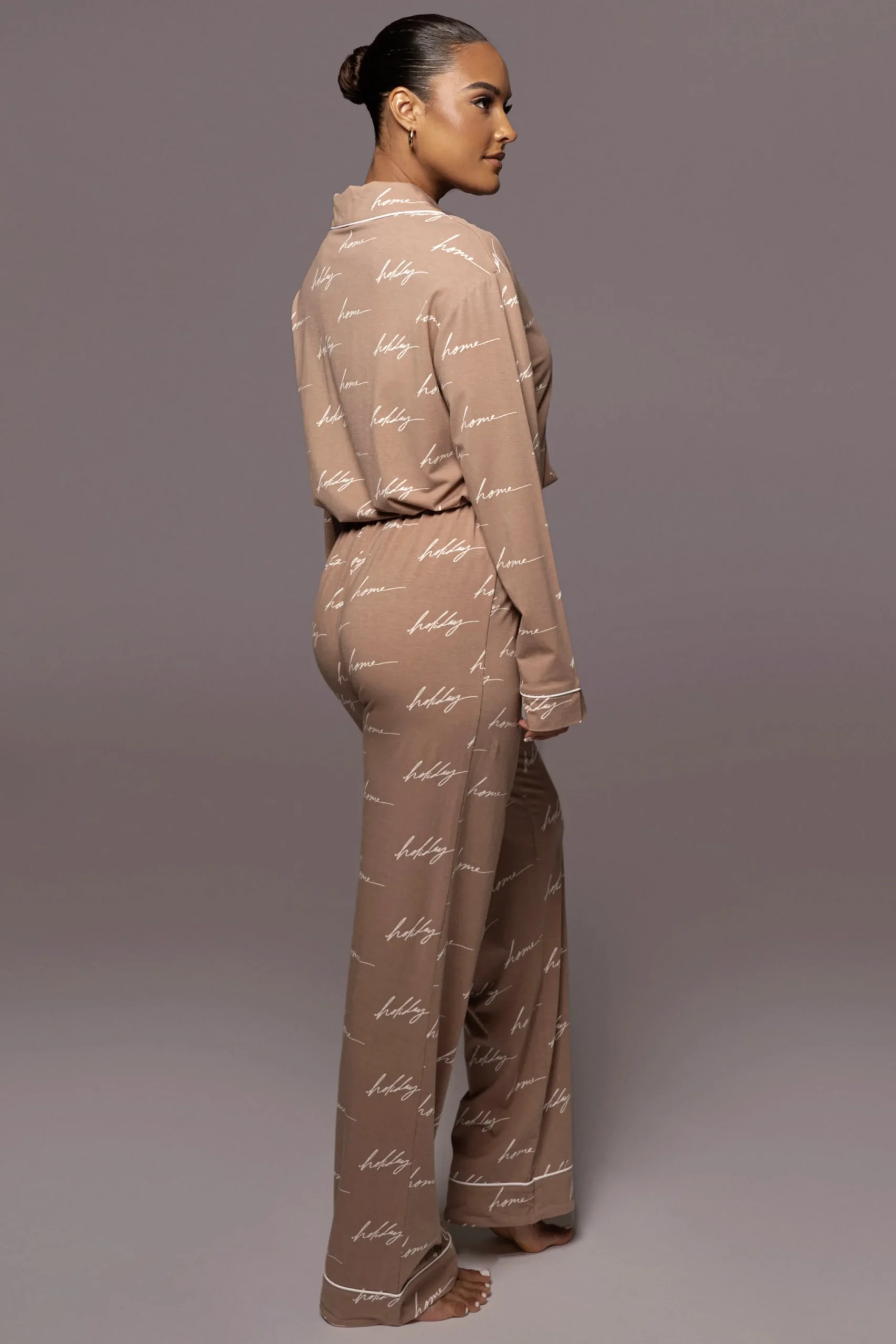 White/Tan Home For The Holiday Adult Pajama Set*JLUXLABEL Discount