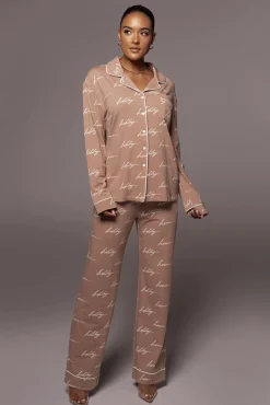 White/Tan Home For The Holiday Adult Pajama Set*JLUXLABEL Discount
